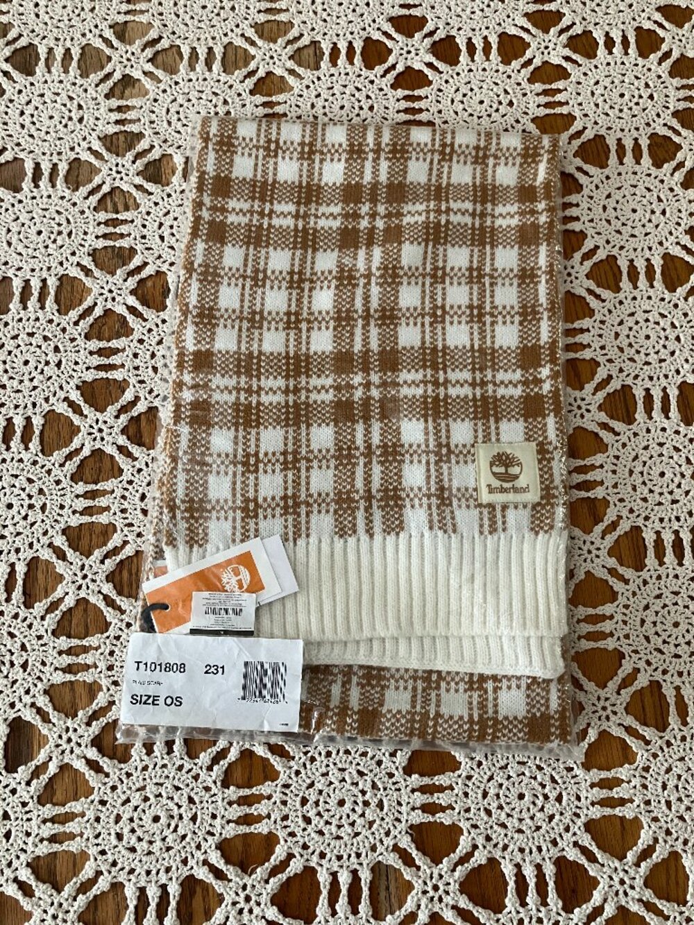 New Timberland Tan and White Buffalo Plaid 10” x 66” Scarf